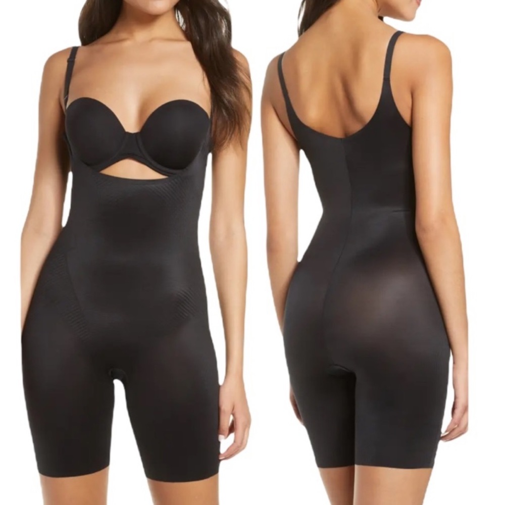 SPANX Thinstincts 2.0 Open Bust Mid Thigh Shaper Bodysuit NEW Black Size 3X